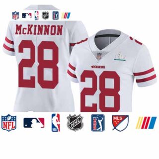 49ers #28 Jerick McKinnon White Super Bowl LIV Bound Women's Stitched Football Vapor Untouchable Limited Jersey