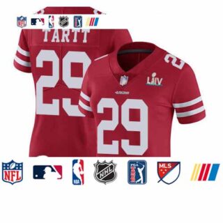 49ers #29 Jaquiski Tartt Red Team Color Super Bowl LIV Bound Women's Stitched Football Vapor Untouchable Limited Jersey