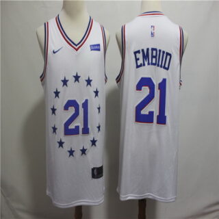 76ers 21 Joel Embiid White 2018-19 Earned Edition Nike Swingman Jersey