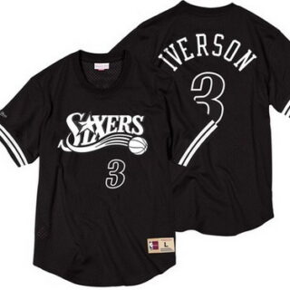 76ers 3 Allen Iverson Black Short Sleeve Mitchell & Ness Jersey
