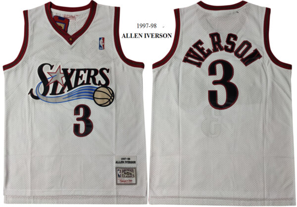 76ers 3 Allen Iverson White 1997-98 Hardwood Classics Mesh Jersey