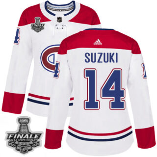Adidas Canadiens #14 Nick Suzuki White Road Authentic Women's 2021 NHL Stanley Cup Final Patch Jersey