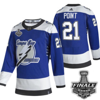 Adidas Lightning #21 Brayden Point Blue Road Authentic 2021 NHL Stanley Cup Final Patch Jersey