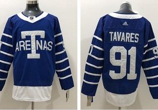 Adidas Maple Leafs #91 John Tavares Blue Authentic 1918 Arenas Throwback Stitched NHL Jersey