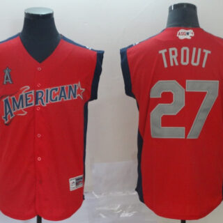 American League 27 Mike Trout Red 2019 MLB All-Star Game Workout Player Jersey