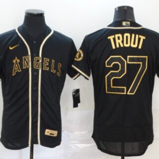 Angels 27 Mike Trout Black Gold 2020 Nike Flexbase Jersey