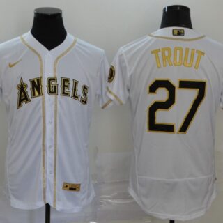 Angels 27 Mike Trout White Gold 2020 Nike Flexbase Jersey