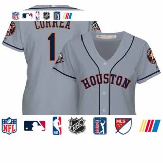 Astros #1 Carlos Correa Grey Road 2019 World Series Bound Women's Stitched Baseball Jersey