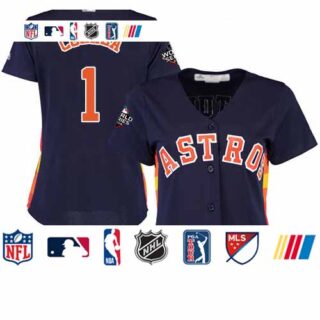 Astros #1 Carlos Correa Navy Blue Alternate 2019 World Series Bound Women's Stitched Baseball Jersey