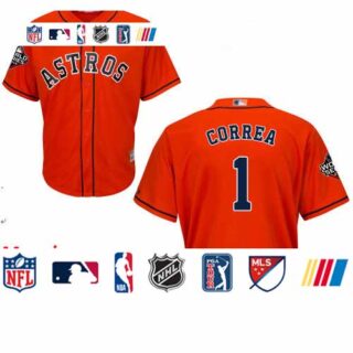 Astros #1 Carlos Correa Orange New Cool Base 2019 World Series Bound Stitched Baseball Jersey