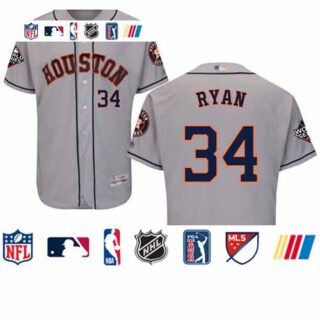 Astros #34 Nolan Ryan Grey Flexbase Authentic Collection 2019 World Series Bound Stitched Baseball Jersey