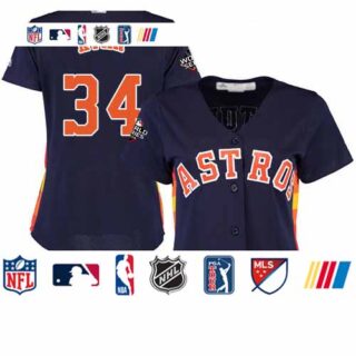Astros #34 Nolan Ryan Navy Blue Alternate 2019 World Series Bound Women's Stitched Baseball Jersey