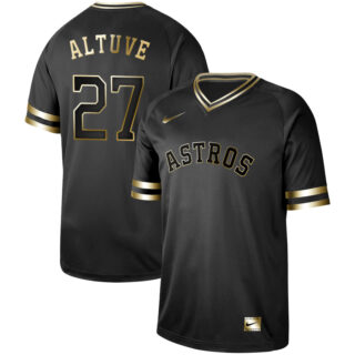 Astros 27 Jose Altuve Black Gold Nike Cooperstown Collection Legend V Neck Jersey