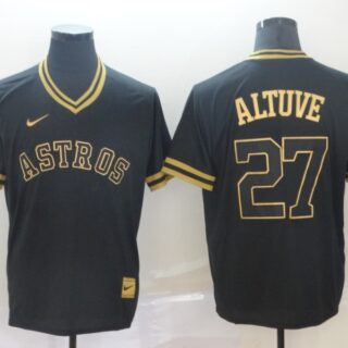 Astros 27 Jose Altuve Black Gold Nike Cooperstown Collection Legend V Neck Jersey