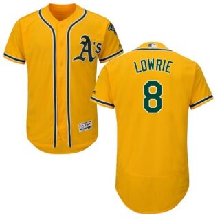 Athletics #8 Jed Lowrie Gold Flexbase Authentic Collection Stitched Baseball Jersey