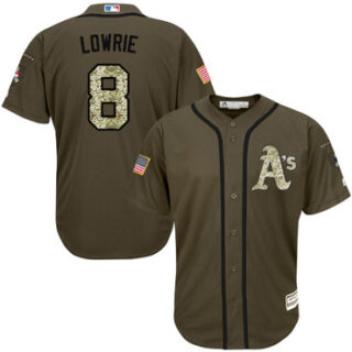 Athletics #8 Jed Lowrie Green Salute to Service Stitched Baseball Jersey
