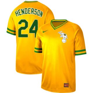 Athletics 24 Rickey Henderson Yellow Throwback Jersey