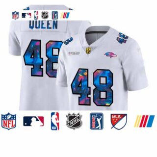 Baltimore Ravens #48 Patrick Queen Men's White Nike Multi-Color 2020 NFL Crucial Catch Limited NFL Jersey