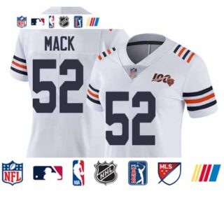 Bears #52 Khalil Mack White Alternate Women's Stitched Football Vapor Untouchable Limited 100th Season Jersey