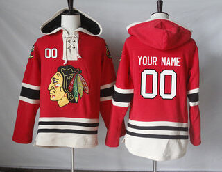 Blackhawks Red Customized All Stitched Hooded Sweatshirt