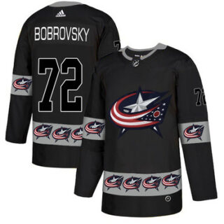 Blue Jackets 72 Sergei Bobrovsky Black Team Logos Fashion Adidas Jersey