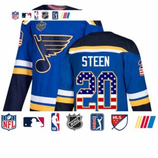 Blues #20 Alexander Steen Blue Home Authentic USA Flag Stanley Cup Final Bound Stitched Hockey Jersey