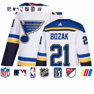 Blues #21 Tyler Bozak White Road Authentic Stitched Hockey Jersey