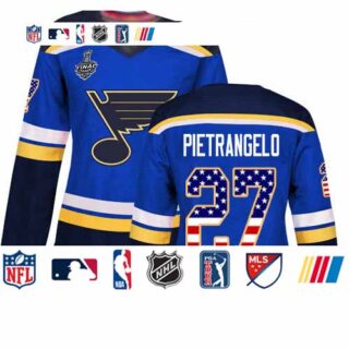 Blues #27 Alex Pietrangelo Blue Home Authentic USA Flag Stanley Cup Final Bound Women's Stitched Hockey Jersey