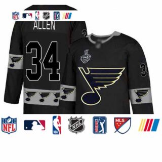 Blues #34 Jake Allen Black Authentic Team Logo Fashion Stanley Cup Final Bound Stitched Hockey Jersey