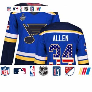 Blues #34 Jake Allen Blue Home Authentic USA Flag Stanley Cup Final Bound Women's Stitched Hockey Jersey