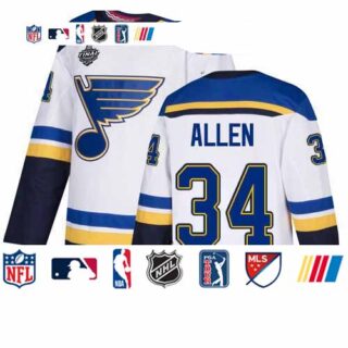 Blues #34 Jake Allen White Road Authentic Stanley Cup Final Bound Stitched Youth Hockey Jersey