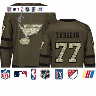 Blues #77 Pierre Turgeon Green Salute to Service Stanley Cup Final Bound Stitched Hockey Jersey