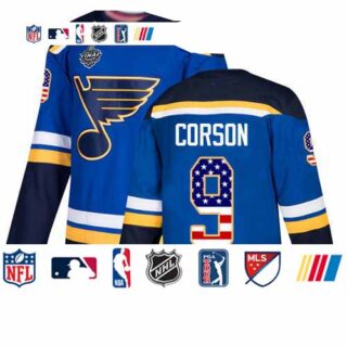 Blues #9 Shayne Corson Blue Home Authentic USA Flag Stanley Cup Final Bound Stitched Hockey Jersey