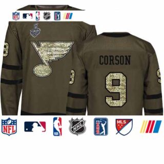 Blues #9 Shayne Corson Green Salute to Service Stanley Cup Final Bound Stitched Hockey Jersey