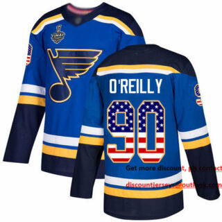 Blues #90 Ryan O'Reilly Blue Home Authentic USA Flag Stanley Cup Final Bound Stitched Hockey Jersey