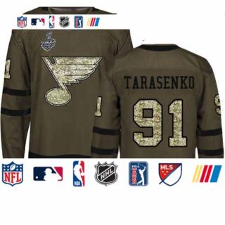 Blues #91 Vladimir Tarasenko Green Salute to Service Stanley Cup Final Bound Stitched Youth Hockey Jersey