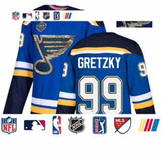 Blues #99 Wayne Gretzky Blue Home Authentic Fashion Gold Stanley Cup Final Bound Stitched Hockey Jersey