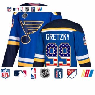 Blues #99 Wayne Gretzky Blue Home Authentic USA Flag Stanley Cup Final Bound Stitched Hockey Jersey