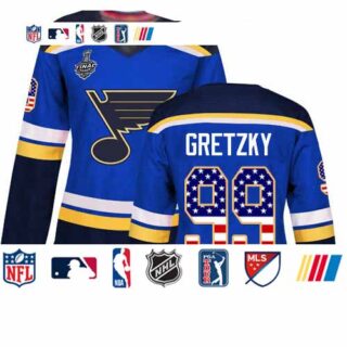 Blues #99 Wayne Gretzky Blue Home Authentic USA Flag Stanley Cup Final Bound Women's Stitched Hockey Jersey