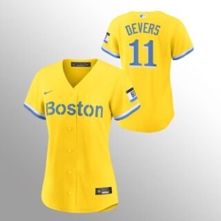 Boston Red Sox #11 Rafael Devers Women's Nike 2021 City Connect Gold Fans Version MLB Jersey