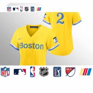 Boston Red Sox #2 Xander Bogaerts Women's Nike 2021 City Connect Gold MLB Jersey - No Name