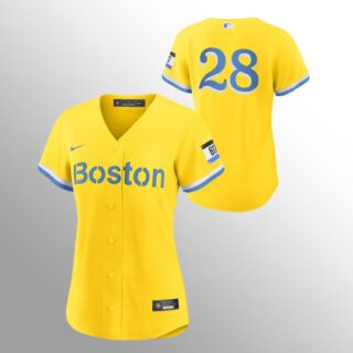 Boston Red Sox #28 J.D. Martinez Women's Nike 2021 City Connect Gold Fans Version MLB Jersey - No Name