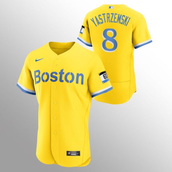 Boston Red Sox #8 Carl Yastrzemski Men's Nike 2021 City Connect Gold Authentic MLB Jersey