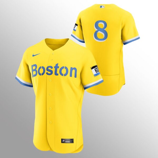 Boston Red Sox #8 Carl Yastrzemski Men's Nike 2021 City Connect Gold Authentic MLB Jersey - No Name