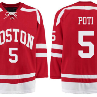 Boston University Terriers BU 5 Tom Poti Red Stitched Hockey Jersey