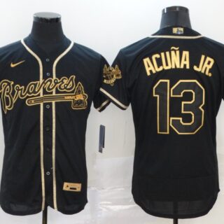 Braves 13 Ronald Acuna Jr. Black Gold 2020 Nike Flexbase Jersey