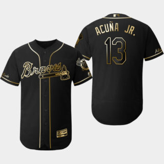 Braves 13 Ronald Acuna Jr Black Gold Flexbase Jersey