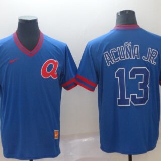 Braves 13 Ronald Acuna Jr Blue Throwback Jersey