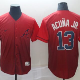 Braves 13 Ronald Acuna Jr Red Drift Fashion Jersey