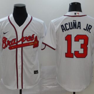 Braves 13 Ronald Acuna Jr. White 2020 Nike Cool Base Jersey